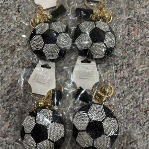 NWT4 soccer rhinestone keychains with tassels adorable